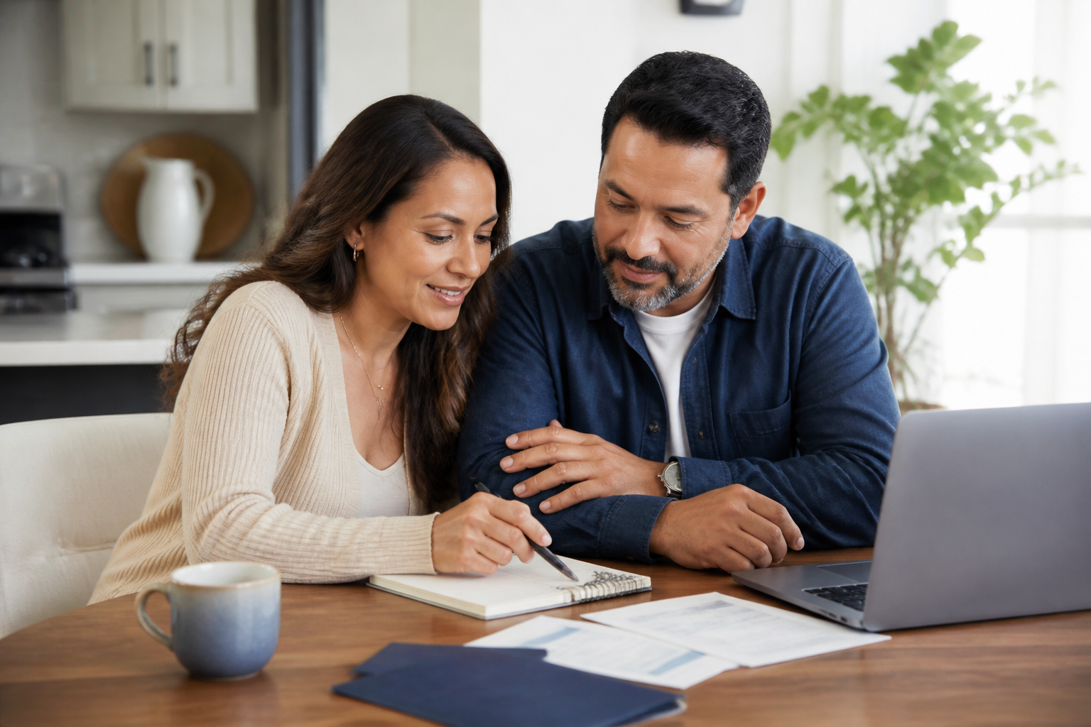 Pareja revisando una estrategia de ahorro y acumulación
